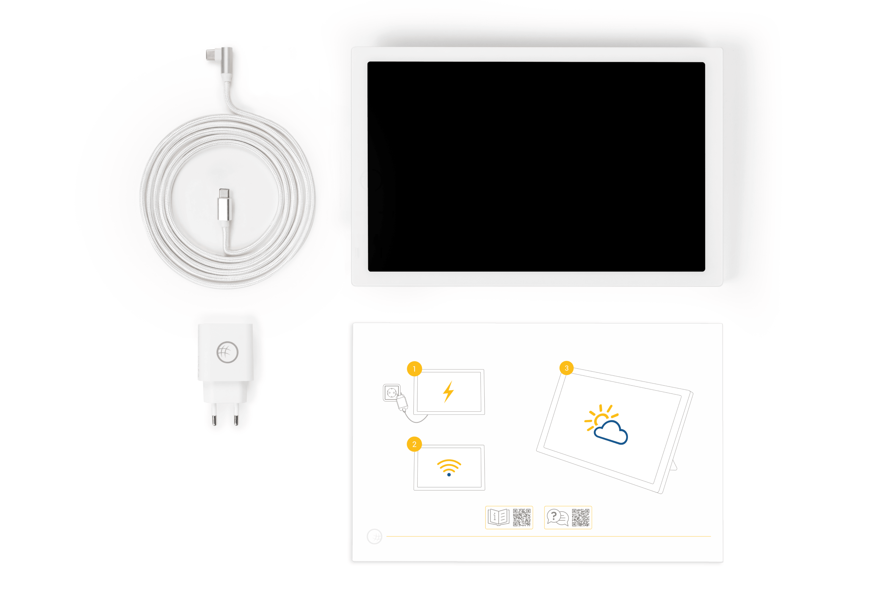 Obsah balenia počasie & radar home 4 s displejom počasia, napájacím adaptérom a USB káblom