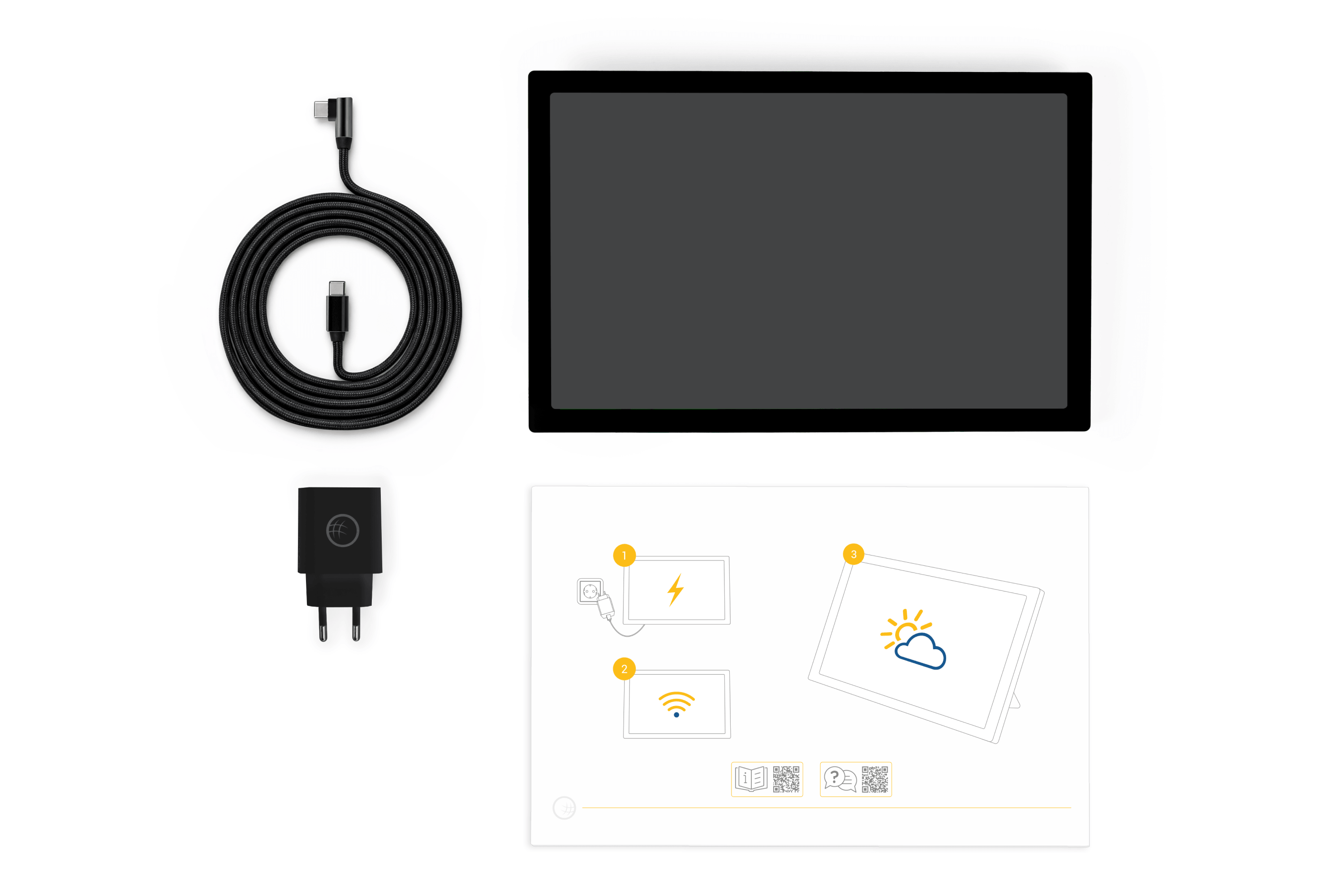 Obsah balenia počasie & radar home 4 s displejom počasia, napájacím adaptérom a USB káblom